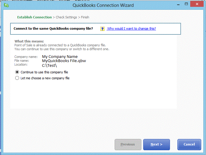 QuickBooks Connection Wizard for POS