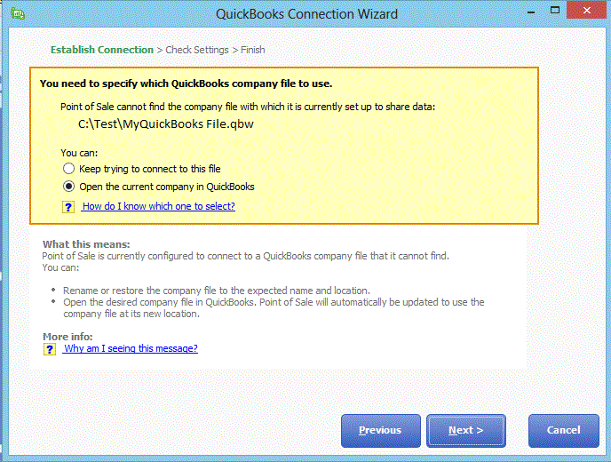 QuickBooks Connection Wizard for POS
