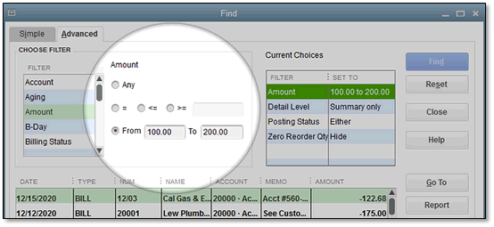 quickbooks for windows filter exclude